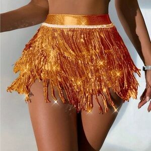 Orange gold tassel dance shorts - brand new